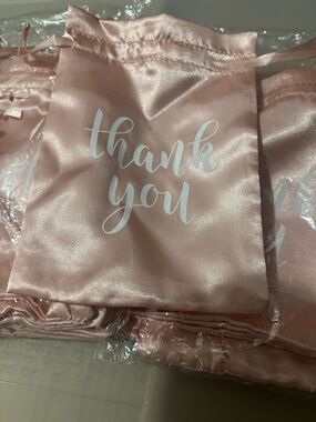 Pink Satin 'Thank You' Drawstring Favor Bags